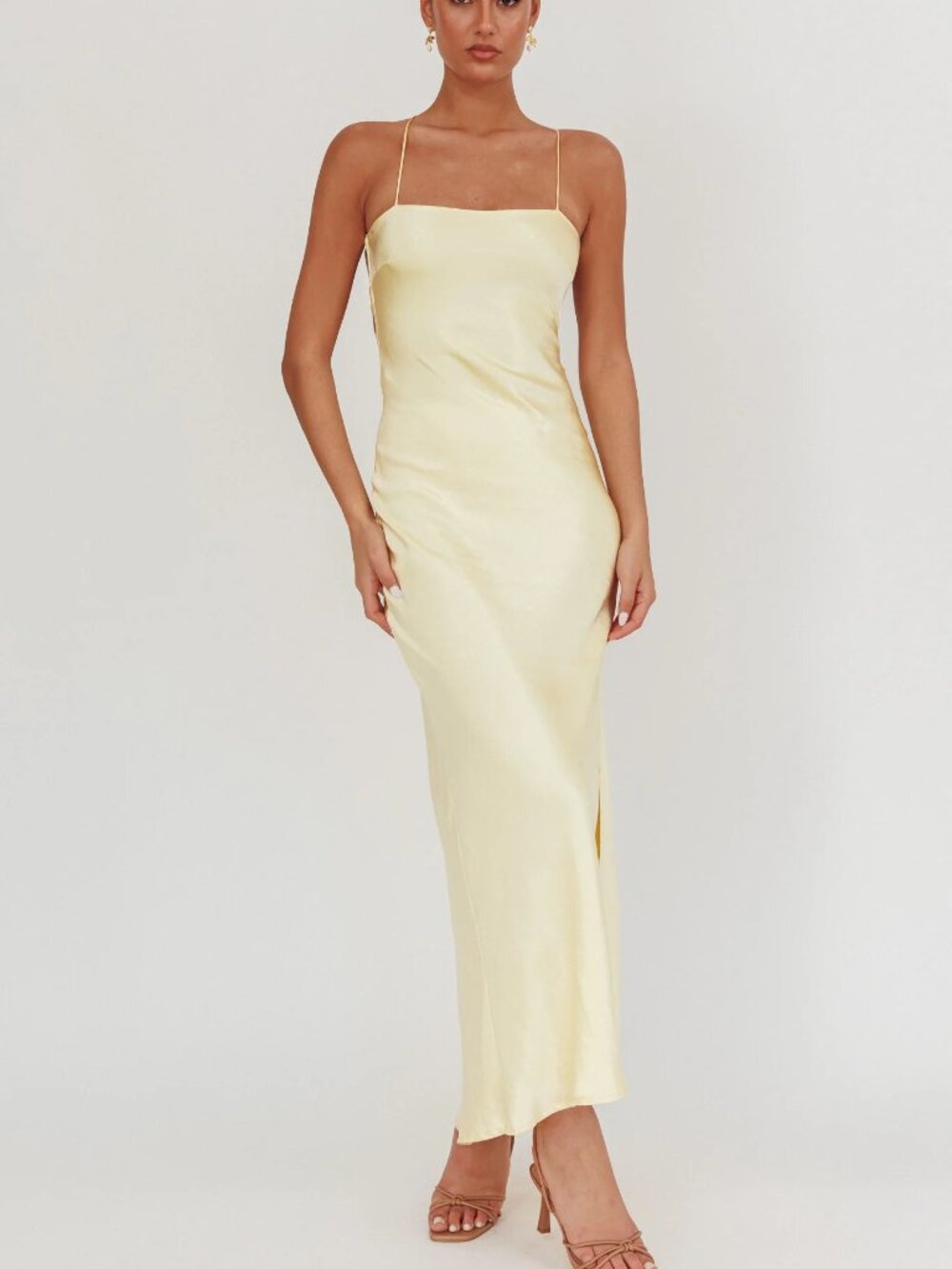 Dolce Life Backless Satin Maxi Dress Butter - Saints and Secrets -Selfie Leslie - Picture 2 of 5